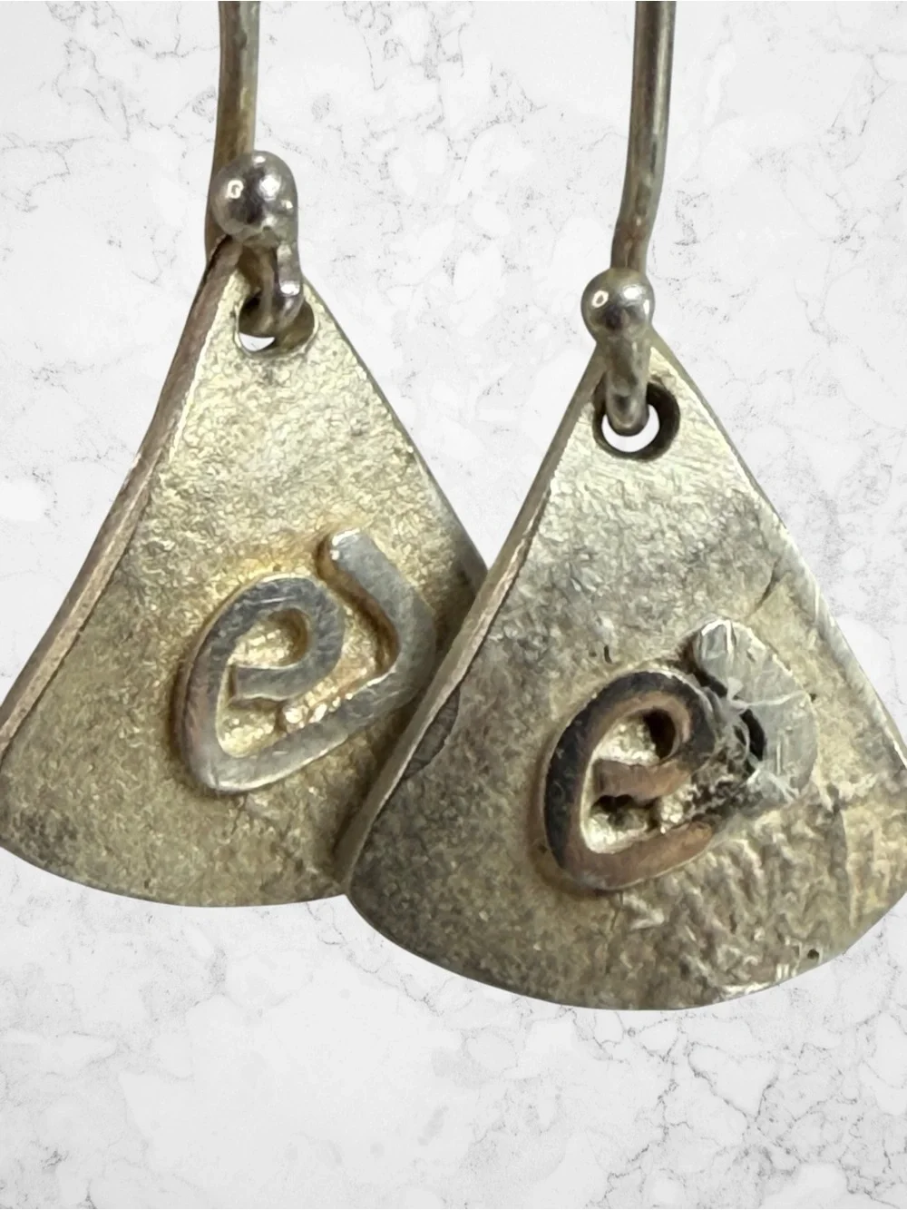 Vintage Sterling Silver Maure Triangle Dangle Hook Earrings Hammered RARE